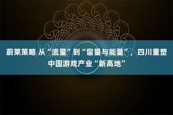 蔚莱策略 从“流量”到“留量与能量”，四川重塑中国游戏产业“新高地”